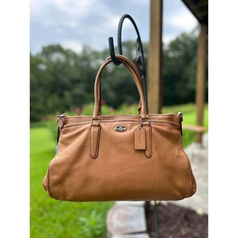 Coach Morgan F35185 Saddle Tan Pebbled Leather Large Satchel Tote Handbag Bag